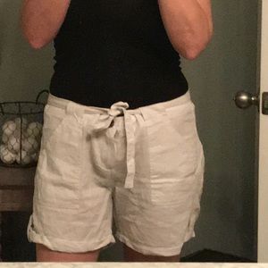 White linen blend shorts